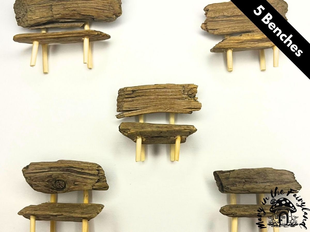 5x Enchanting Handmade Miniature Wood Benches