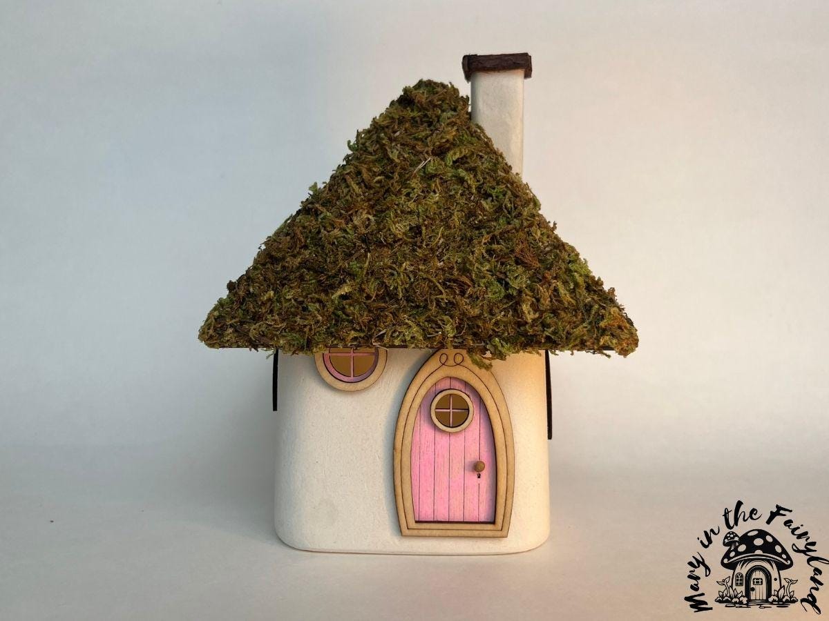 Handcrafted Fairy House – Unique Handmade with Wooden Roof & Natural Moss (Indoor Version)
