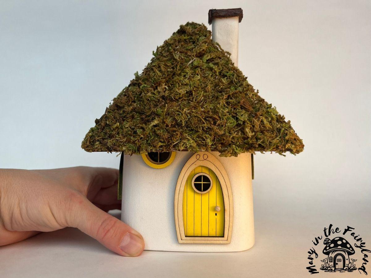Handcrafted Fairy House – Unique Handmade with Wooden Roof & Natural Moss (Indoor Version)