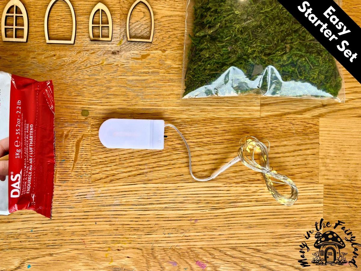 Easy Fairy House Starter Set β DIY Fairy House Kit with Air-Dry Clay, Doors, Windows, Moss & Optional Lights β Build Your Own Fairy Home