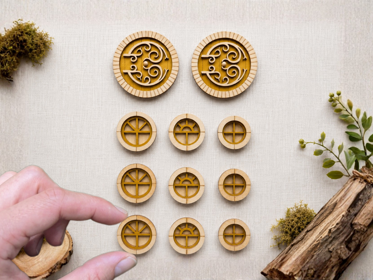 Finished Round Fairy Door and Windows Set for Fairy Garden or Fairy House