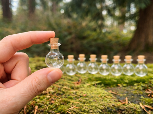 Set of 10 Enchanted Transparent Miniature Glass Bottles