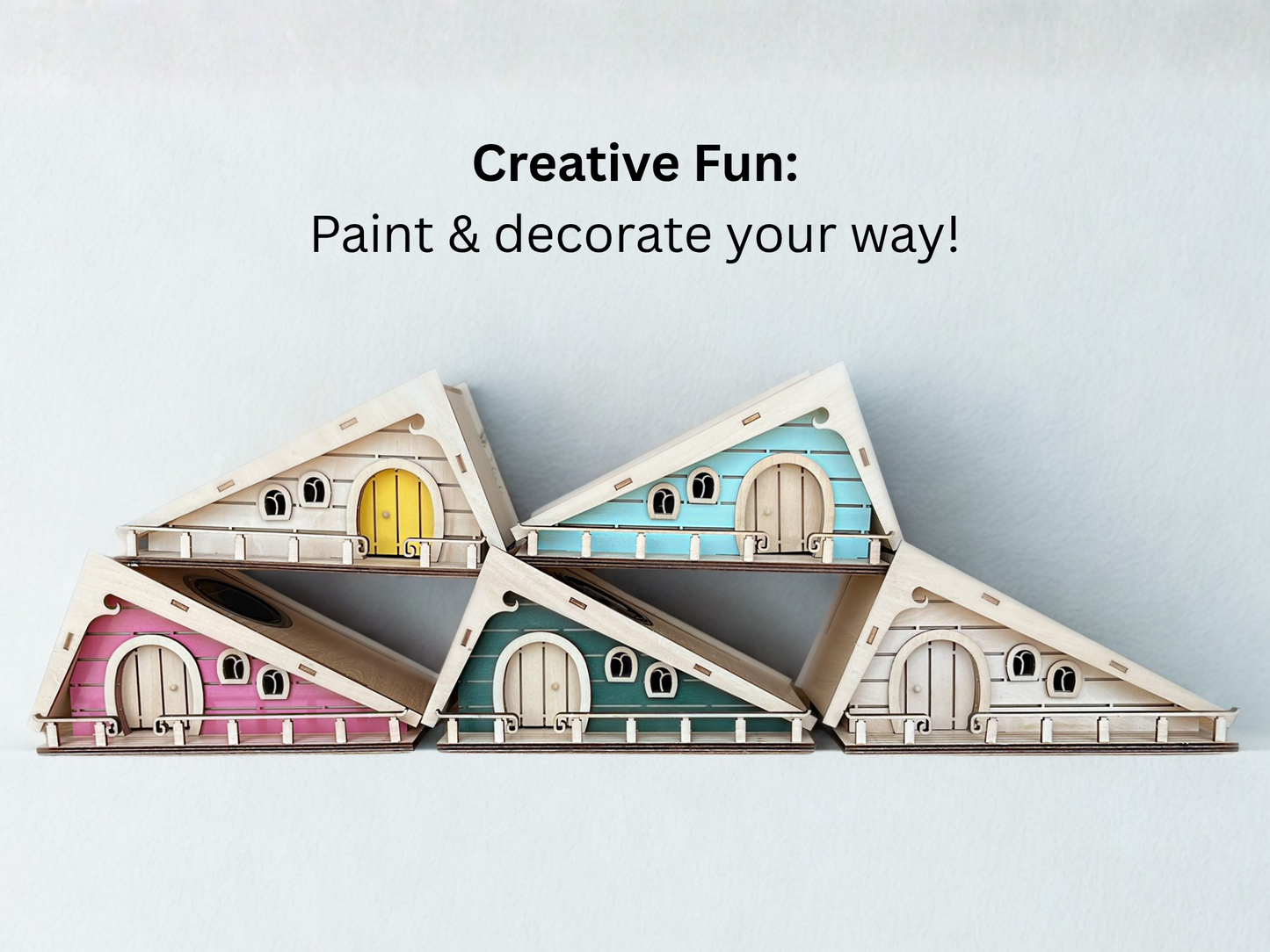 Fairy House Kit with Solar Light - DIY Wooden Garden Cottage to Build & Paint - Alina's Craft Kit