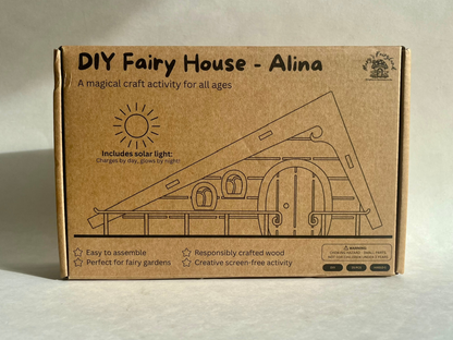 Fairy House Kit with Solar Light - DIY Wooden Garden Cottage to Build & Paint - Alina's Craft Kit