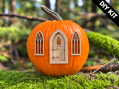 DIY Gothic Fairy Door & Window Kit - Pumpkin Fairy House