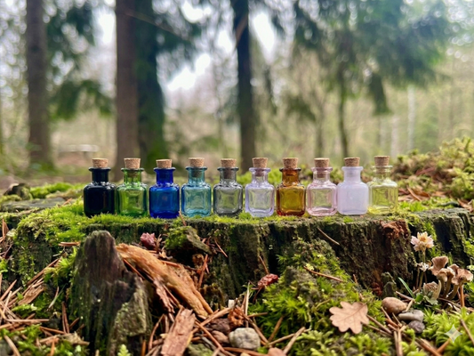 Set of 10 Enchanted Colored Miniature Glass Bottles