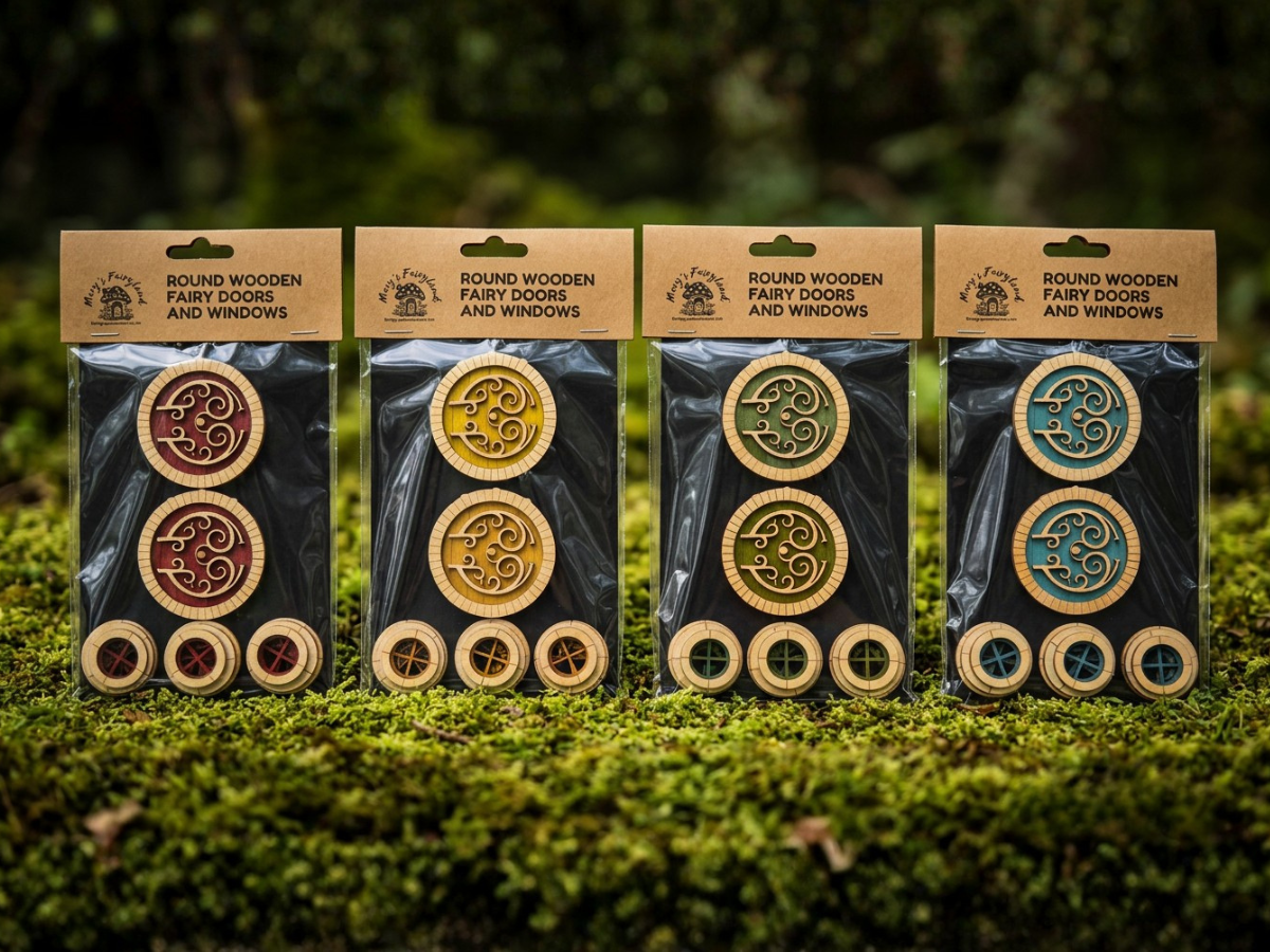 Finished Round Fairy Door and Windows Set for Fairy Garden or Fairy House