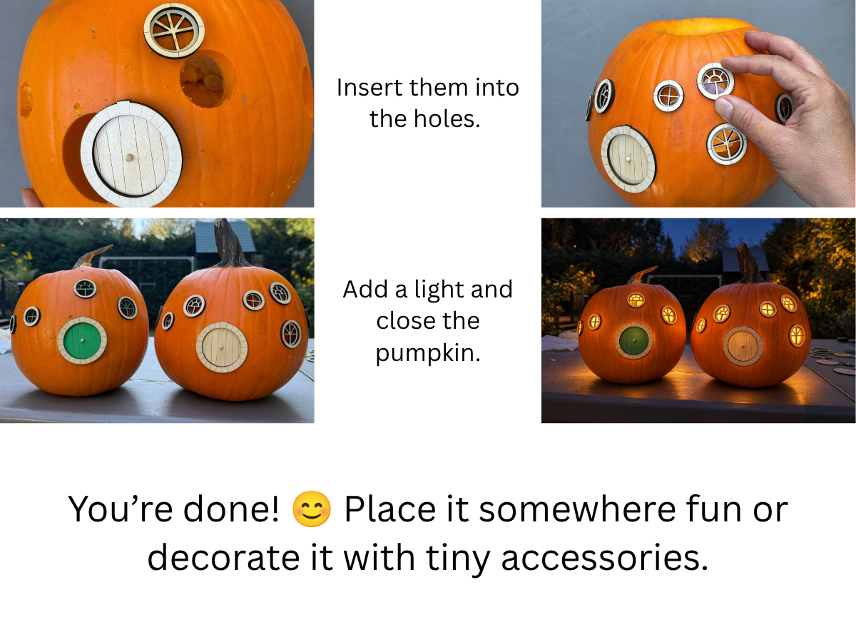 Finished Round Fairy Door & Window Set – Fairy Gardens & Pumpkin Houses