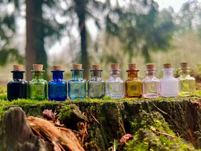 Set of 10 Enchanted Colored Miniature Glass Bottles