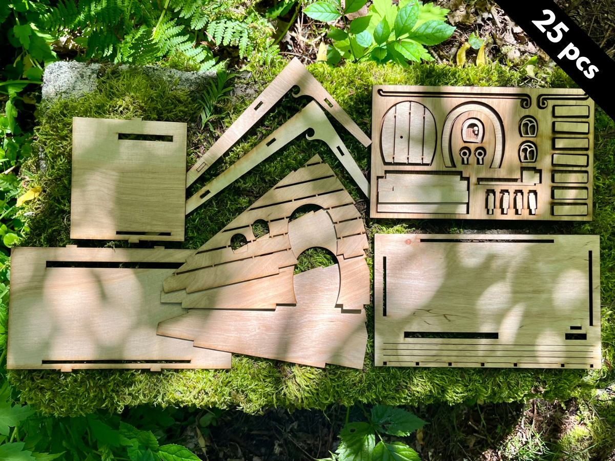 Fairy House Kit with Solar Light - DIY Wooden Garden Cottage to Build & Paint - Alina's Craft Kit