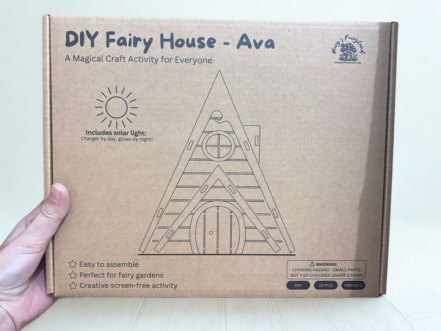 DIY Fairy House Kit with Solar Light - Ava's Wooden Garden Cottage - Build & Paint Craft