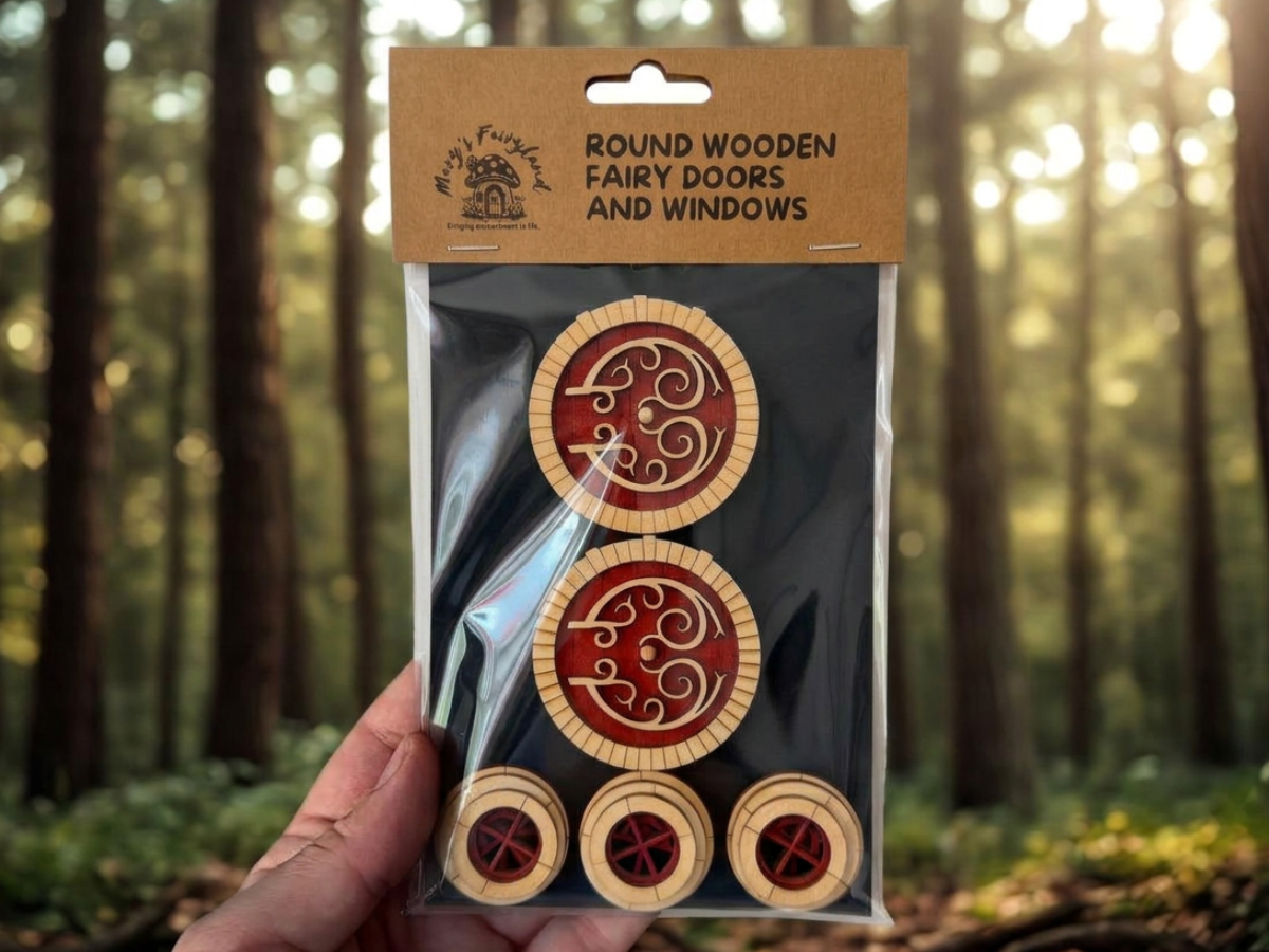 Finished Round Fairy Door and Windows Set for Fairy Garden or Fairy House