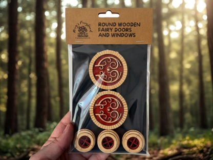 Finished Round Fairy Door and Windows Set for Fairy Garden or Fairy House