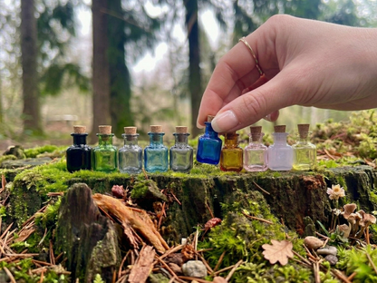 Set of 10 Enchanted Colored Miniature Glass Bottles