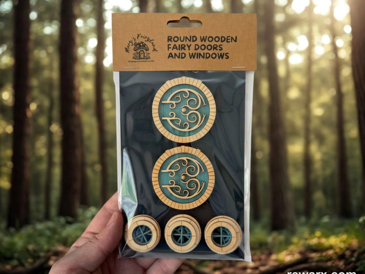 Finished Round Fairy Door and Windows Set for Fairy Garden or Fairy House