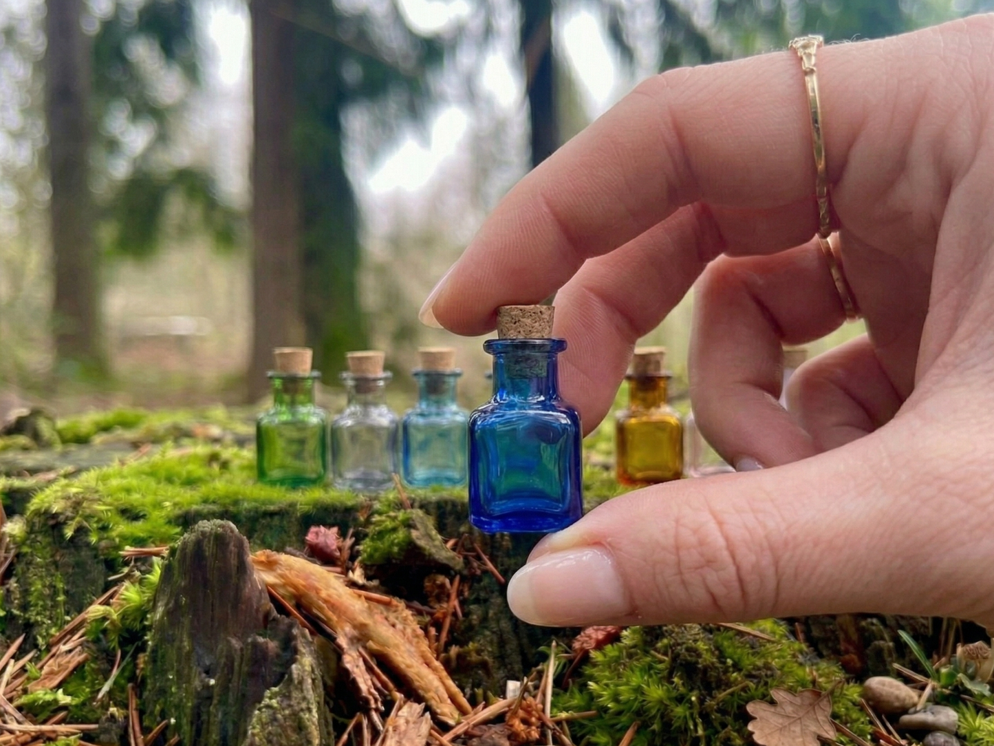 Set of 10 Enchanted Colored Miniature Glass Bottles