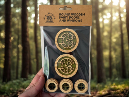 Finished Round Fairy Door and Windows Set for Fairy Garden or Fairy House