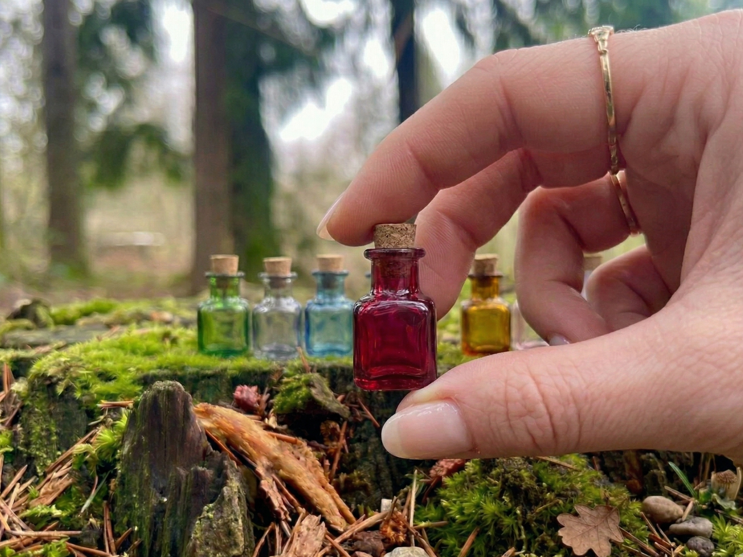 Set of 10 Enchanted Colored Miniature Glass Bottles