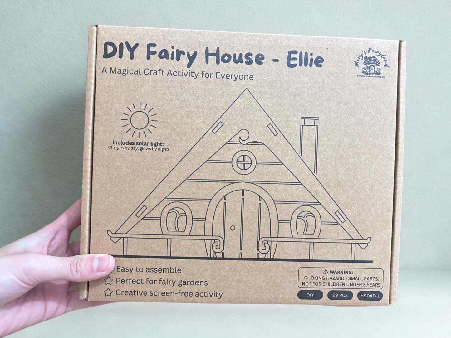 DIY Fairy House Kit with Solar Light - Ellie's Wooden Garden Cottage - Build & Paint Craft
