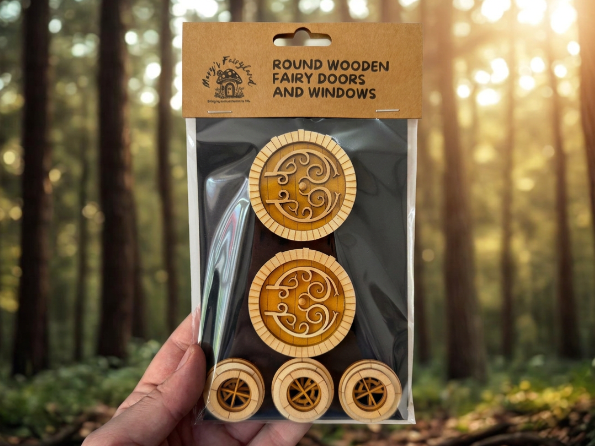 Finished Round Fairy Door and Windows Set for Fairy Garden or Fairy House