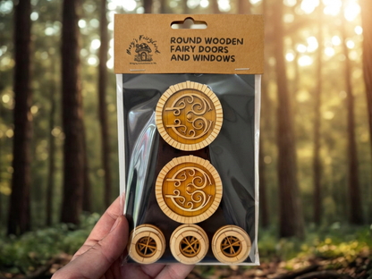 Finished Round Fairy Door and Windows Set for Fairy Garden or Fairy House
