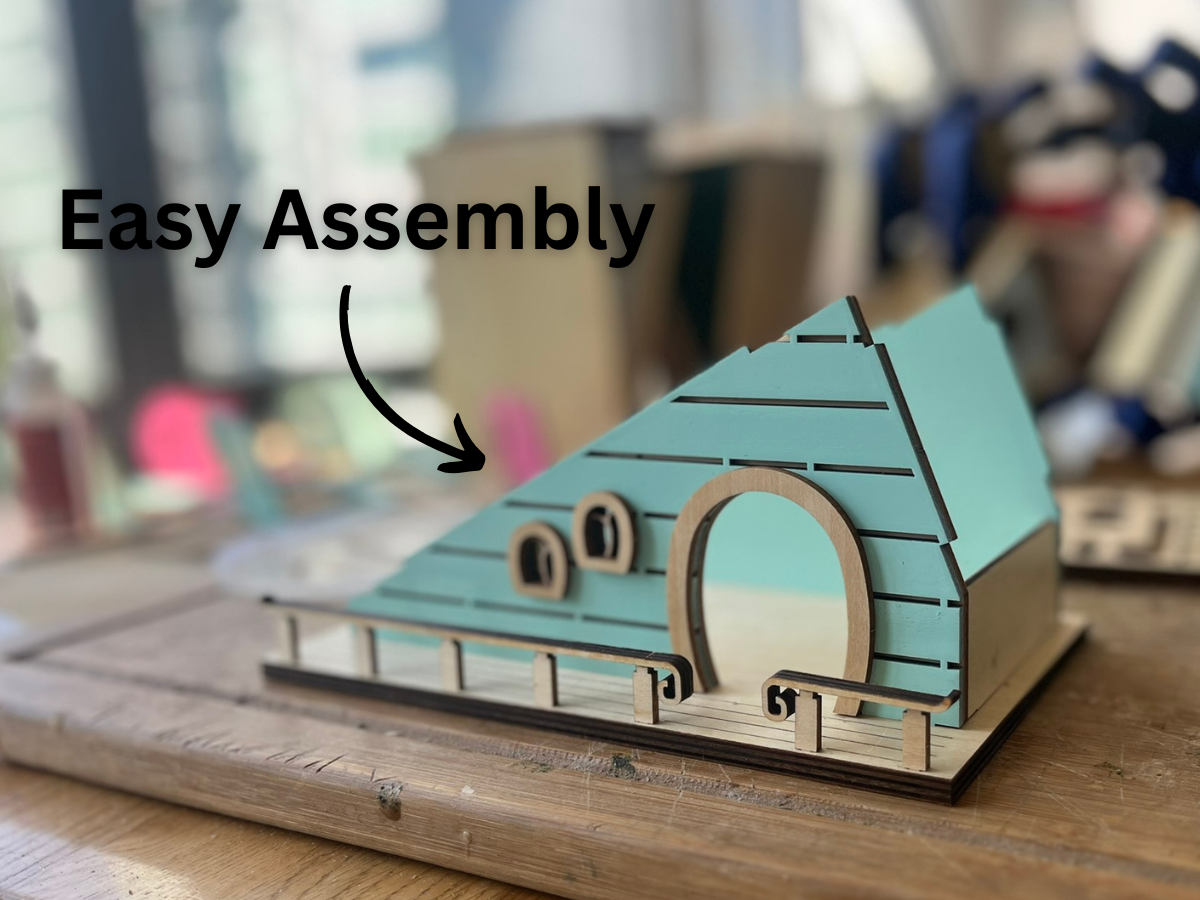 Fairy House Kit with Solar Light - DIY Wooden Garden Cottage to Build & Paint - Alina's Craft Kit