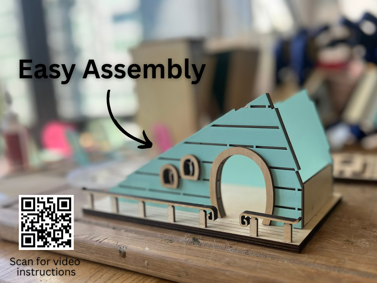 Fairy House Kit with Solar Light - DIY Wooden Garden Cottage to Build & Paint - Alina's Craft Kit