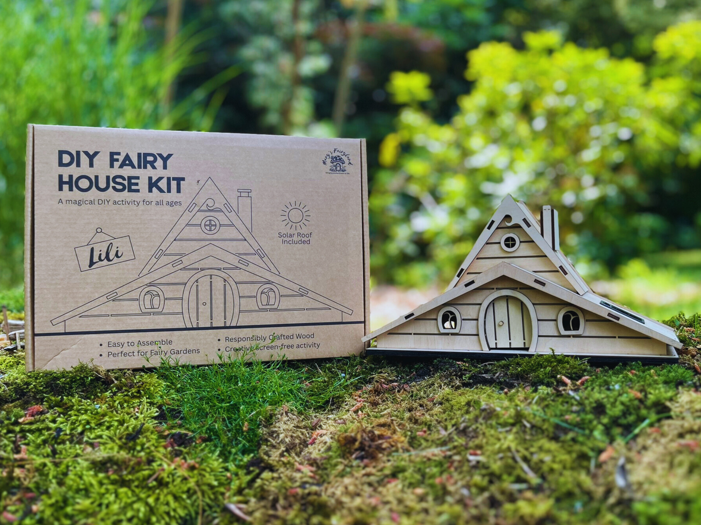 Fairy House Kit with Solar Light - DIY Wooden Garden Cottage to Build & Paint - Lili's Craft Kit