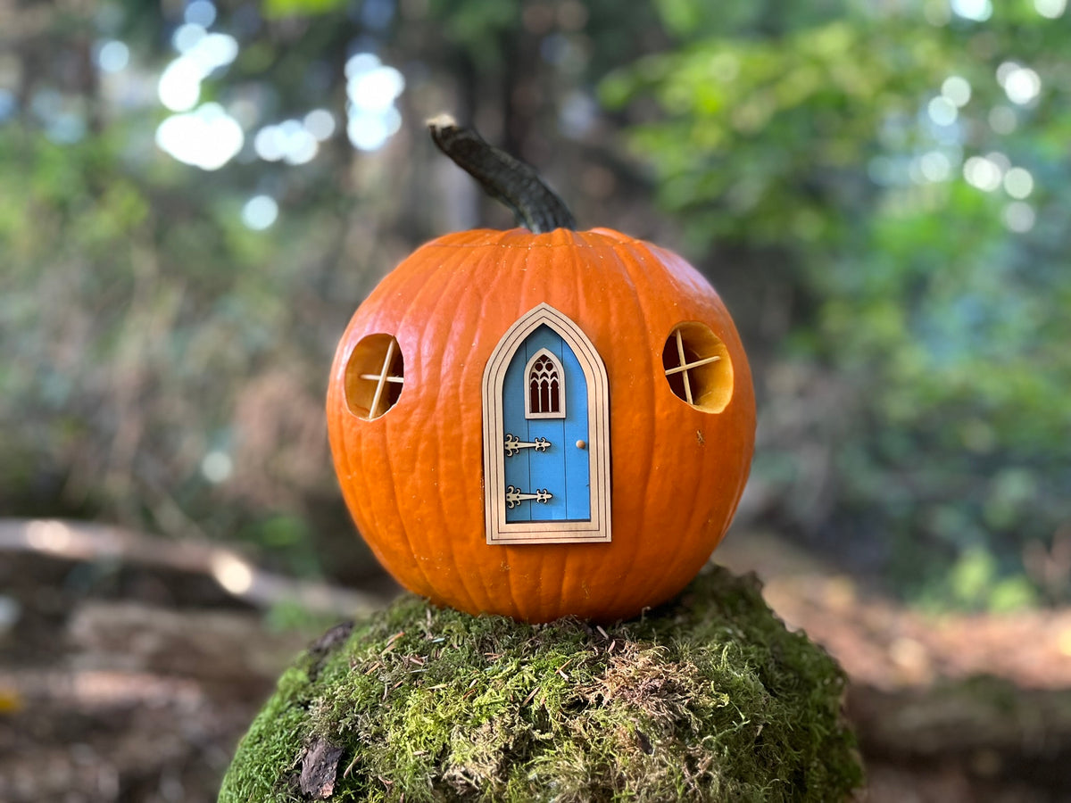Gothic Pumpkin Fairy Door - Outdoor Miniature Halloween Decor