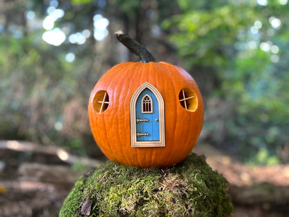 Gothic Pumpkin Fairy Door - Outdoor Miniature Halloween Decor