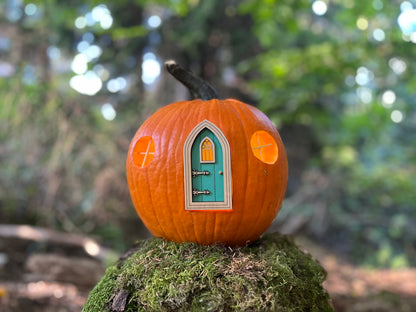 Gothic Pumpkin Fairy Door - Outdoor Miniature Halloween Decor