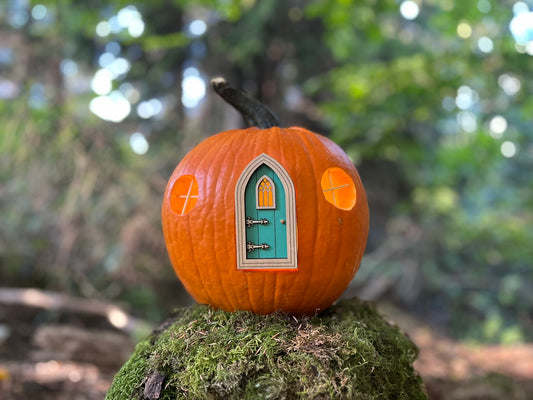 Gothic Pumpkin Fairy Door - Outdoor Miniature Halloween Decor