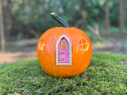 Gothic Pumpkin Fairy Door - Outdoor Miniature Halloween Decor