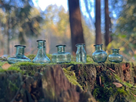 Miniature Blue Glass Vase Set - 6 Tiny Vases for Fairy Gardens