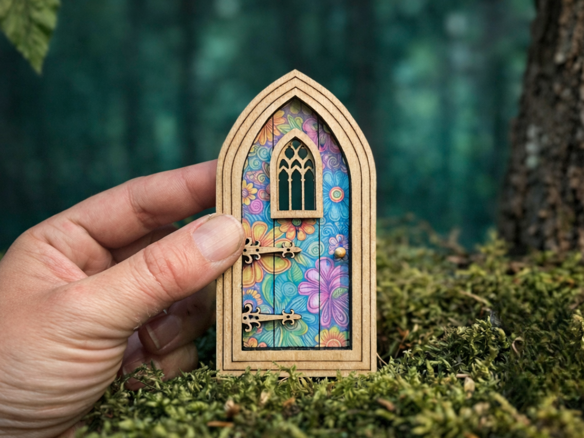 Fairy Door with Delicate Pattern - Outdoor-Ready Miniature for Fairy Gardens & Decor