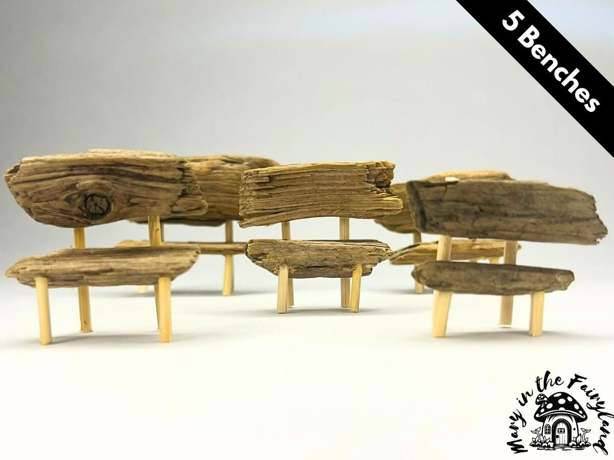 5x Enchanting Handmade Miniature Wood Benches