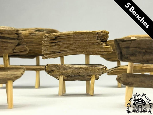 5x Enchanting Handmade Miniature Wood Benches