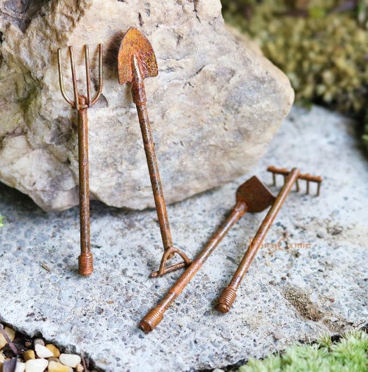 miniature garden tools set 4 Pcs Piece Set Pocket Fairy Garden Miniature Tools Dollhouse Accessory Accessories Gardening