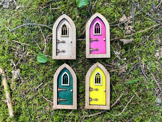 Handcrafted Colored Gothic Fairy Doors for Enchanting Outdoor Fairy Gardens