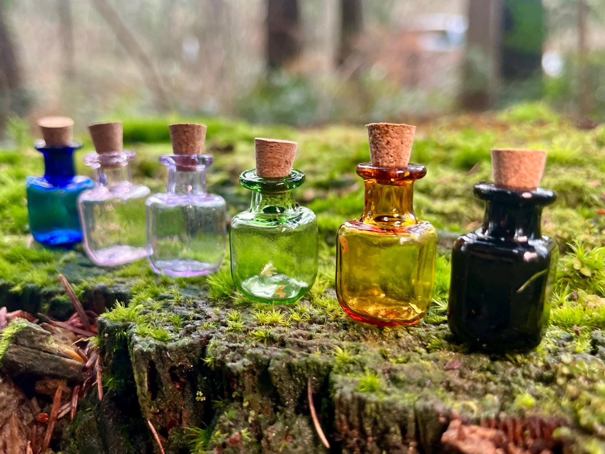 Set of 6 Enchanted Colored Miniature Bottles