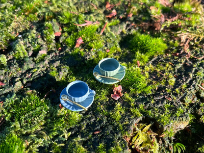Mini Coffee Service – Set with Cup, Plate and Golden Spoon for Fairy Gardens or Miniature Decor