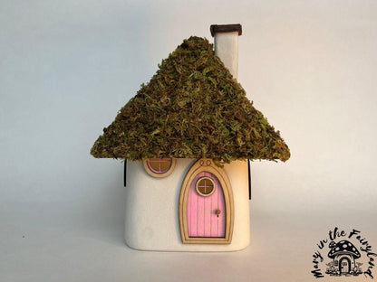 Handcrafted Fairy House – Unique Handmade with Wooden Roof & Natural Moss (Indoor Version)