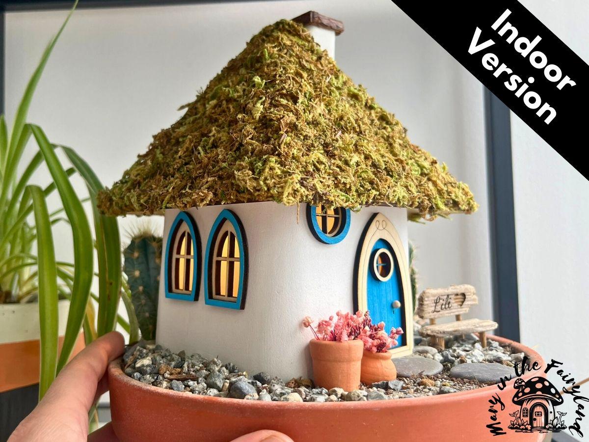 Handcrafted Fairy House – Unique Handmade with Wooden Roof & Natural Moss (Indoor Version)