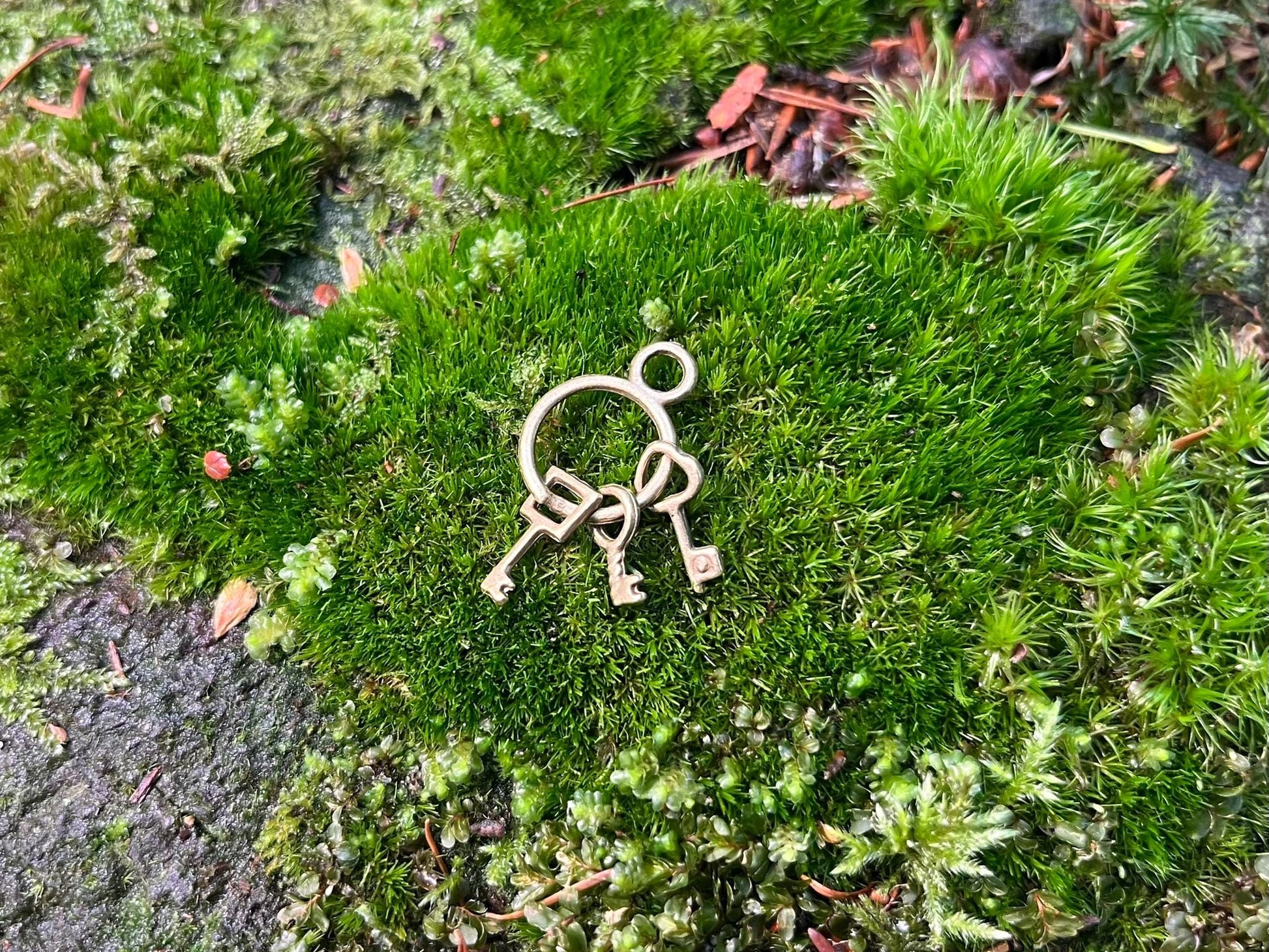 Bronze Keychain with 3 Keys – Vintage Keychain for Fairy Gardens & Magical Creations