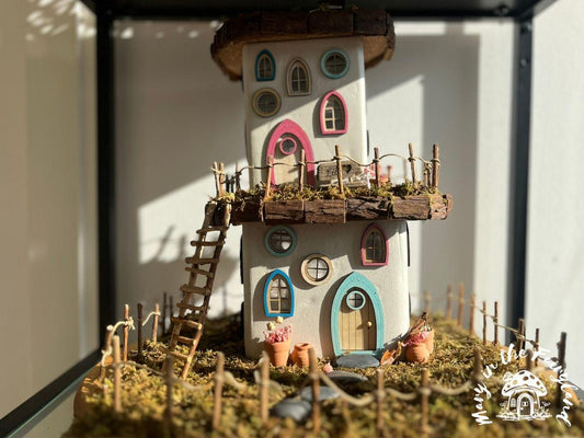 Easy Fairy House Starter Set – DIY Fairy House Kit with Air-Dry Clay, Doors, Windows, Moss & Optional Lights – Build Your Own Fairy Home