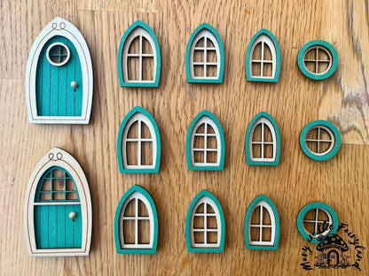 Finished Fairy Doors and Windows Set – Pre-Colored and Sealed for Outdoor Fairy Houses