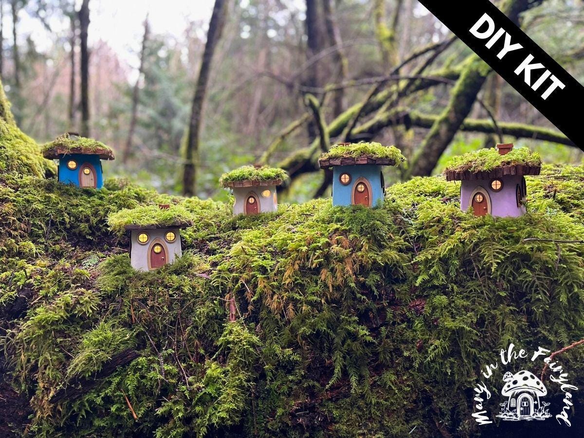 Build-Your-Own TWO Fairy Houses – Whimsical DIY Kit with Clay, Moss, Solar Roofs & Magic in Every Detail