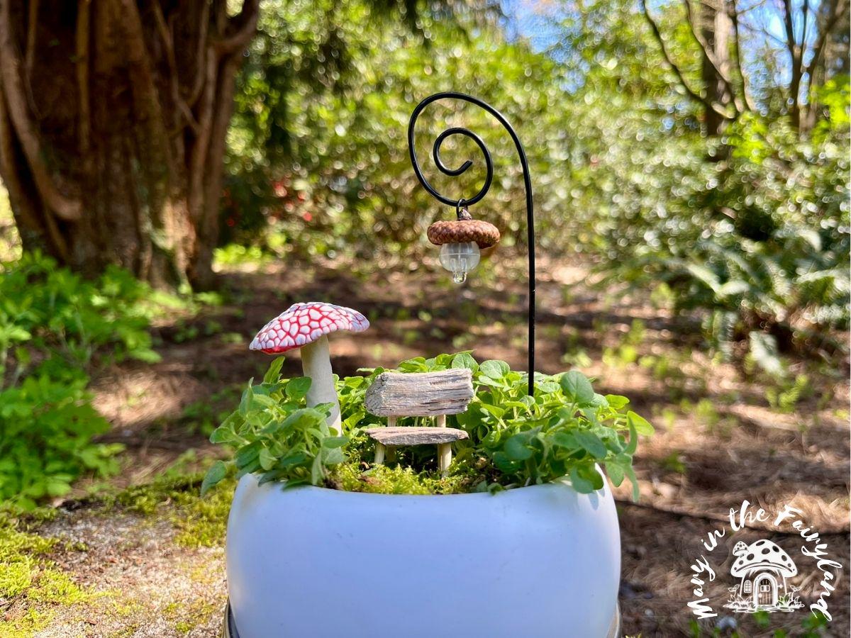 Handmade Mother’s Day Fairy Garden Gift Set – Fairy Scene with Lantern, Bench & Mushroom