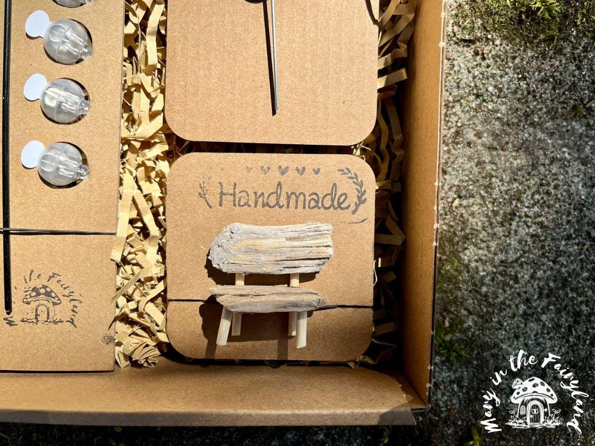 Handmade Mother’s Day Fairy Garden Gift Set – Fairy Scene with Lantern, Bench & Mushroom