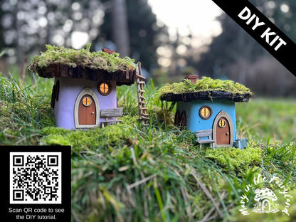 Build-Your-Own TWO Fairy Houses – Whimsical DIY Kit with Clay, Moss, Solar Roofs & Magic in Every Detail